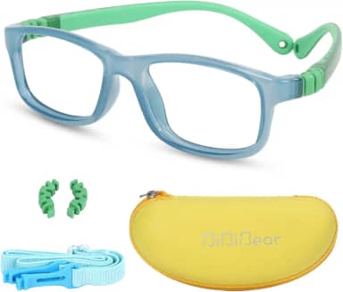 Armação de óculos infantil flexível, dobrável, de uma peça, óculos seguros para meninas e meninos, Azul, tamanho �nico
