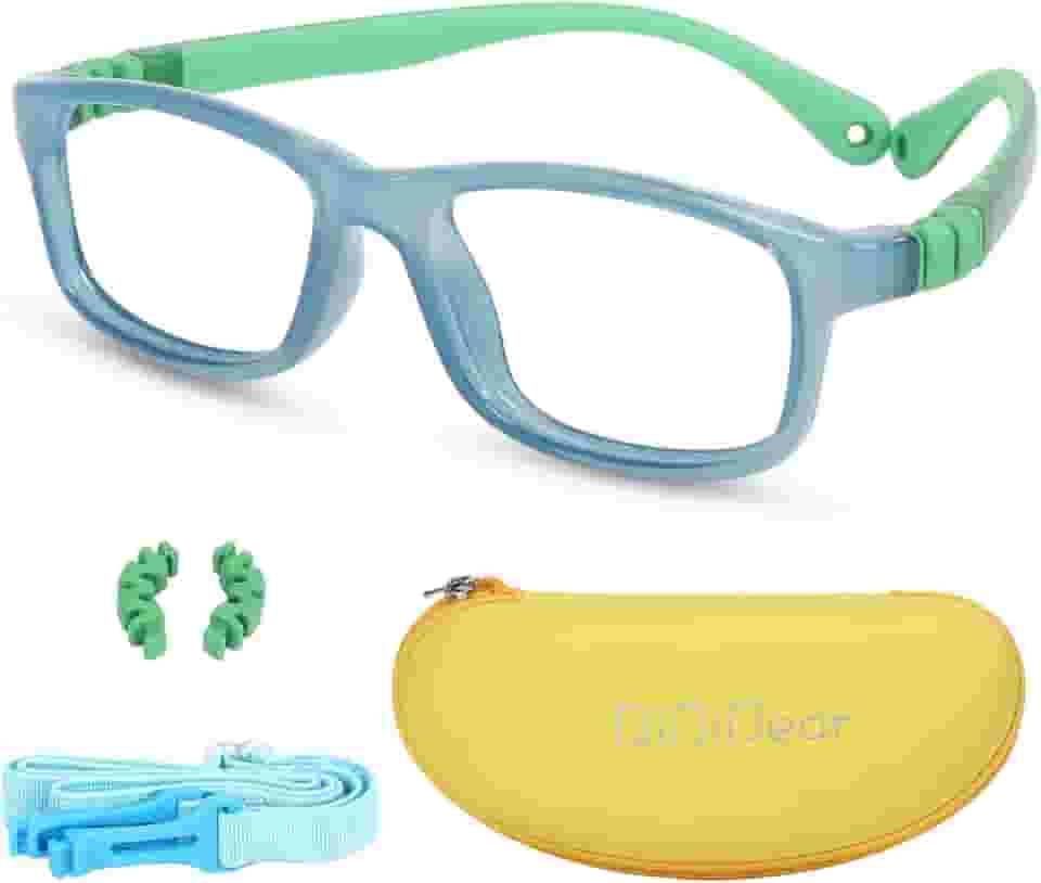 Armação de óculos infantil flexível, dobrável, de uma peça, óculos seguros para meninas e meninos, Azul, tamanho �nico