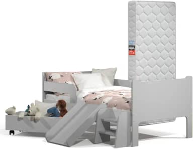 Mini Cama Sonho Kid's Infantil Montessoriana Cinza Com Colchão
