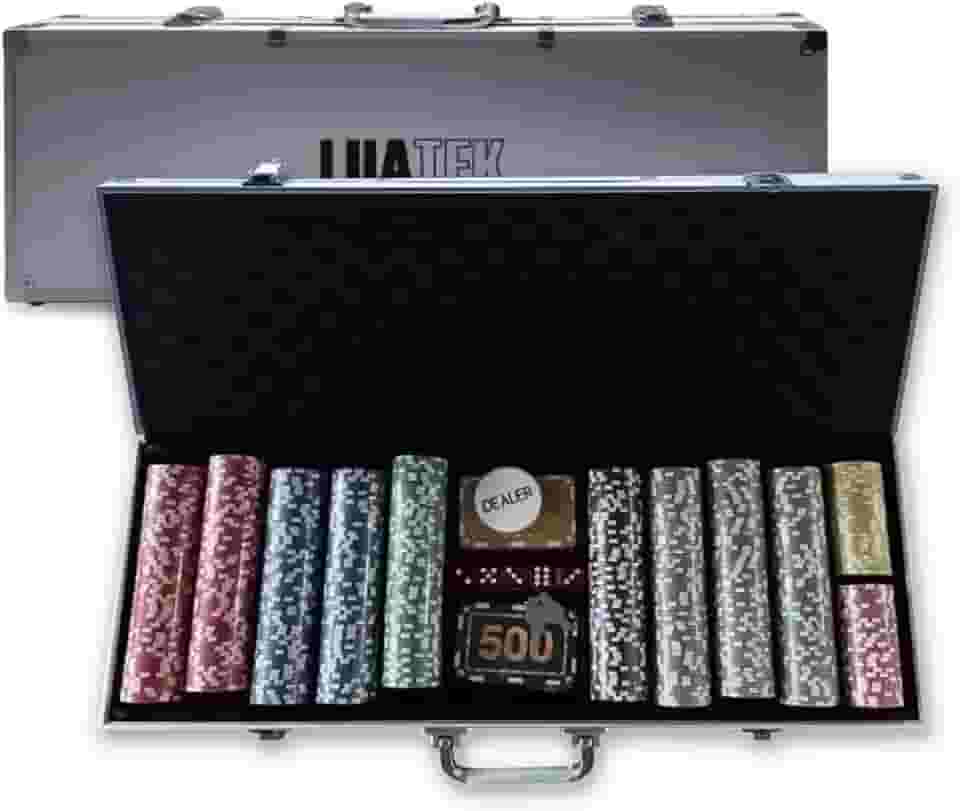 Maleta Jogo De Poker Dados 500 Fichas Numeração Profissional com 11 gramas, com 5 Dados, Ficha Dealer, Maleta com 2 Chaves e Cores Vibrantes