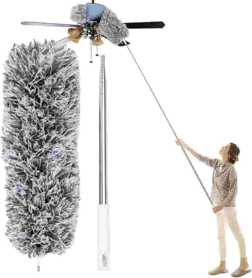 Espanador de Teto Telescópico Extensível Até 2,80 Metros de Microfibra Com Haste de Inox Para Limpeza de Teto, Persianas, Guarda Roupas, Casa, Escritório, Teias de Aranha.