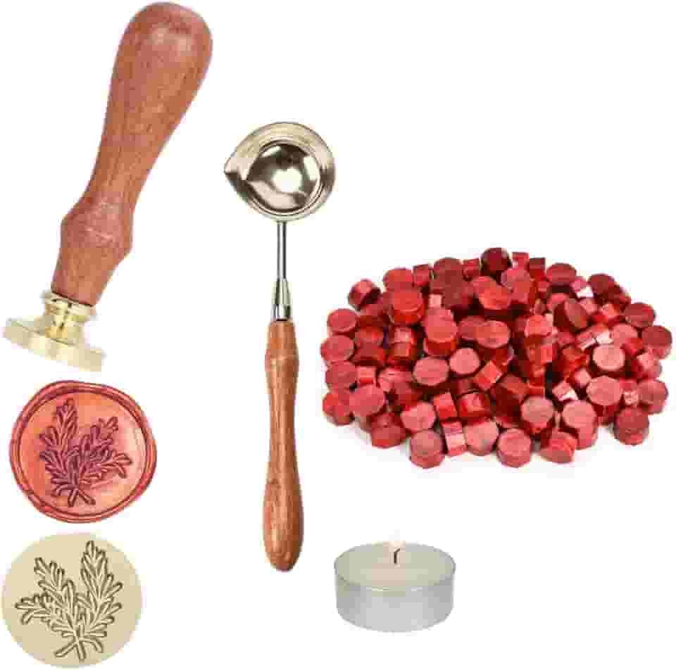 Sinete clichê retrô selo de cera, kit completo com sinete + 1 colher + 100 ceras (Cobre)