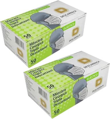 Kit Com 100 Máscaras Tripla Descartável Descarpack | Com Elástico | Branca | 2 Caixinhas