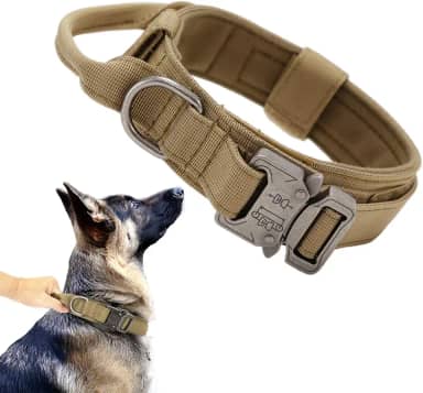 Xqpetlihai Coleira tática para cães de nylon militar ajustável com alça de controle e fivela de metal resistente para cães médios e grandes (marrom, G)