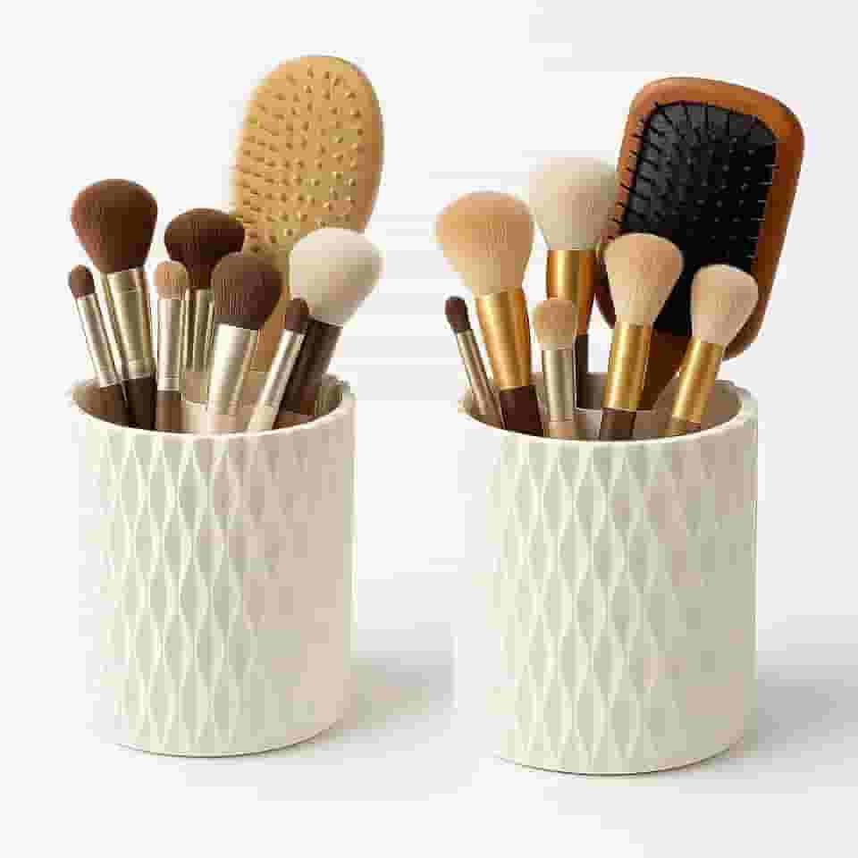 Organizador de Pincéis 360° Giratório - Porta Maquiagem com 5 Compartimentos Rotativos - Design Moderno e Funcional para Bancada