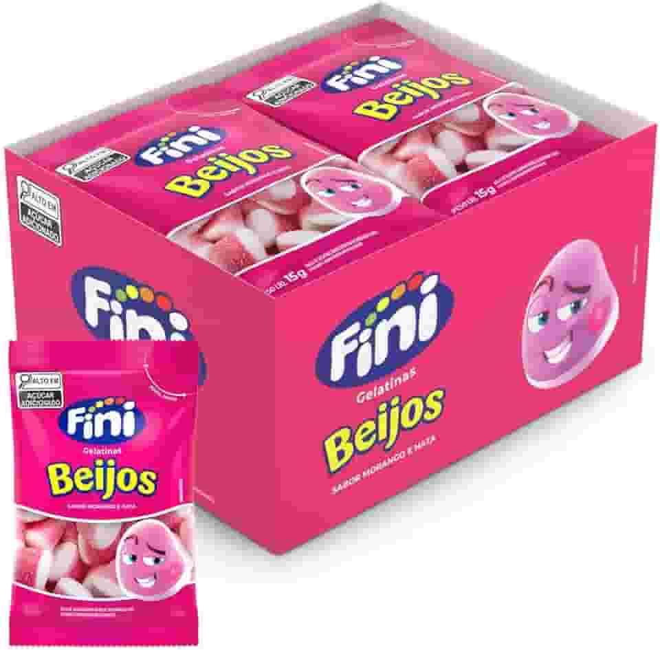 Bala Doce Fini Beijo Morango, 80g, Caixa com 12 Unidades,