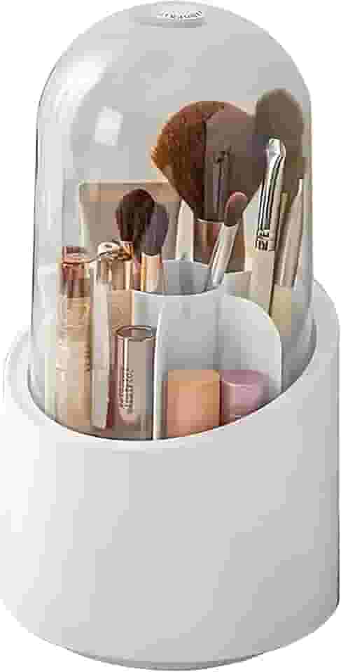 Porta Pincel Giratório Com Tampa em Acrílico, com 7 Divisórias - Maquiagem e Organização (Com Tampa - Branco)