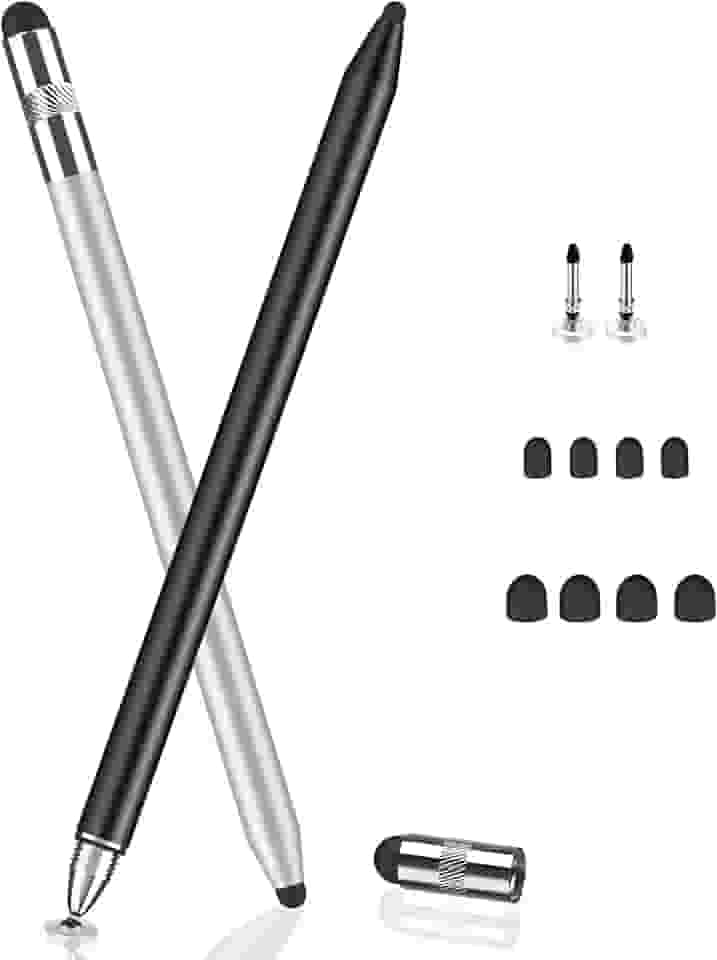MHSHOP Caneta para Tablet Caneta Touch Caneta Stylus Capacitiva Premium Caneta iPad e Tablets Alternativa à Apple Pencil Kit com Duas Canetas Touch (Prata e Preto)