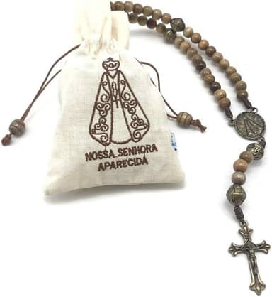 Terço Nossa Senhora Aparecida De Madeira No Saquinho Bordado
