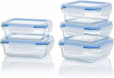 Conjunto 5 Potes 640ml Vidro Hermético 4 Travas Marmita Refratario Fit Microondas Freezer Tampa Hermetica Retangular