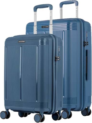 Kit de Malas de Viagem Indestrutível em Polipropileno, Cadeado Fixo Flat com Segredo, Rodas 360° Silenciosas – Pulse (Azul Petróleo, Pequeno + Grande)