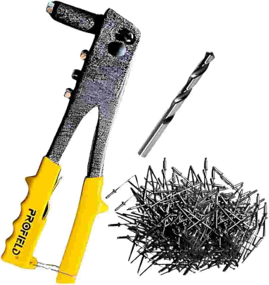 Kit Rebitadeira Manual + 500 Rebites, 25 cm, Chave de Aperto 4 Pontas