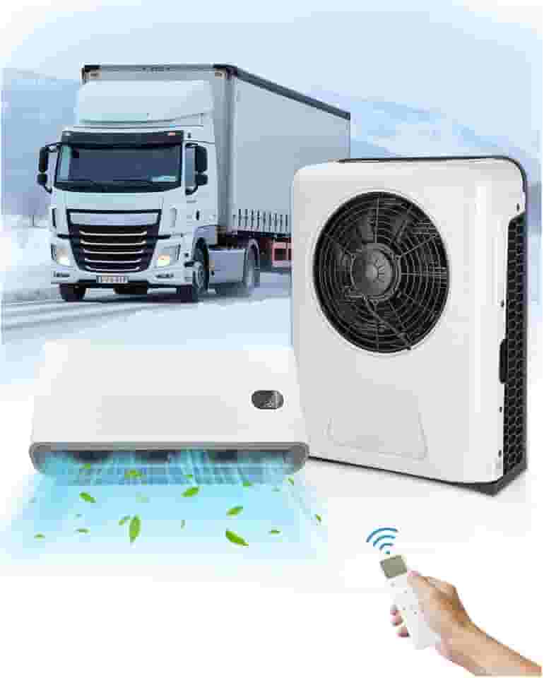 Treeligo Ar condicionado de caminhão de 12 V, ar condicionado de resfriamento rápido de 9500 BTU com tecnologia inversor, mini unidade AC dividida silenciosa de 12 volts para caminhões, trailers