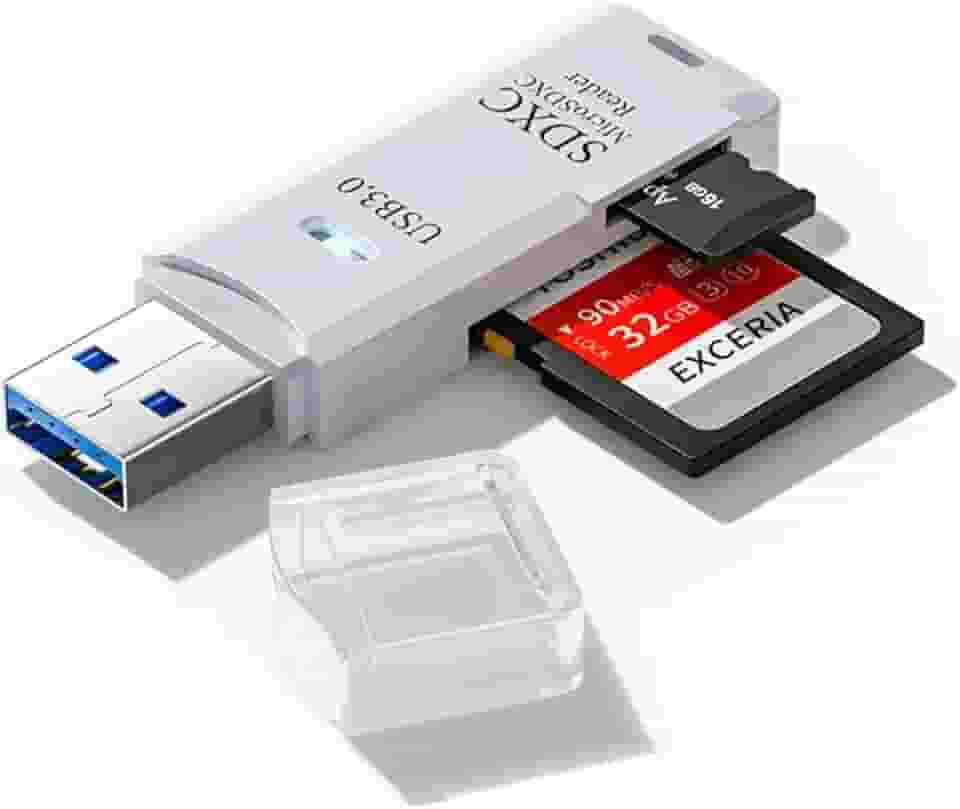 Leitor de Cartão SD e MicroSD USB 3.0 Dual Slot – Alta Velocidade s, Leitura Simultânea – Compatível com Windows, Mac, Linux, Câmeras, Drones e Notebooks Portátil, Câmera, Plug Play