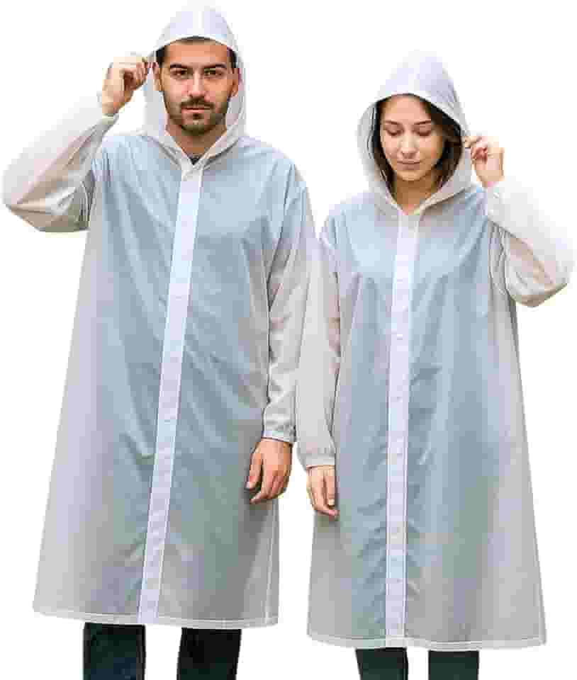 Kit 2 Capas De Chuva Com Capuz Impermeável Pvc Reforçada Resistente Unissex reutilizável transparente para festas, passeio, shows - para viagens acampamentos forro com botões homens e mulheres