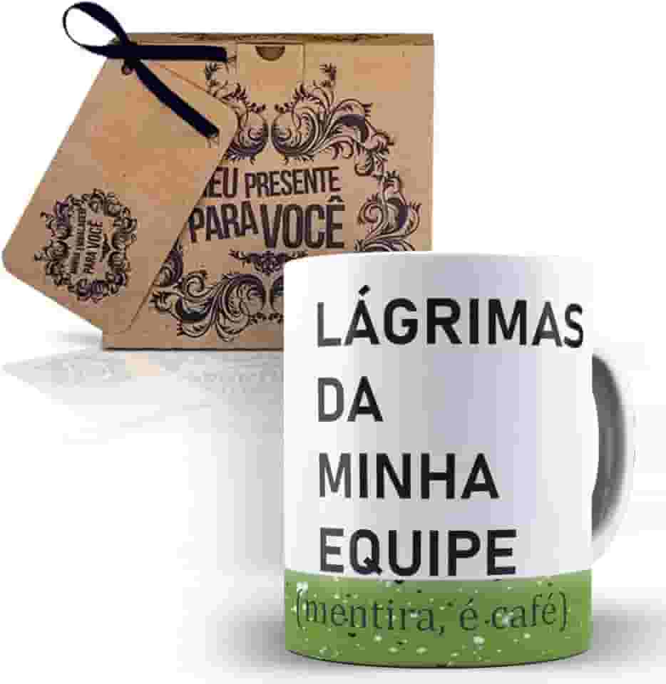 Caneca Lagrimas da Minha Equipe, Cerâmica Branca, Mensagem Engraçada para Escritório, com Caixinha de Presente