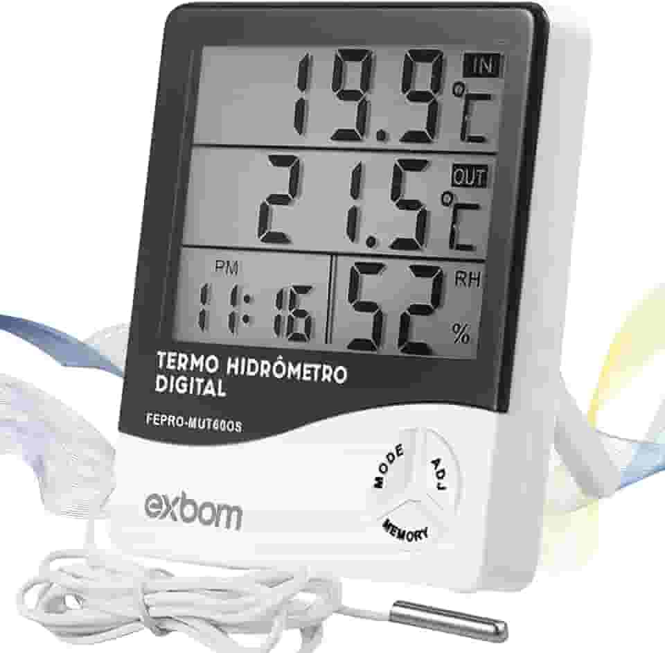 Termômetro Digital E Higrômetro Para Medição De Temperatura e Umidade Do Ar Máxima/Minima Com Relógio Digital Para Freezer Geladeira Aquario Chocadeira Empresarial Cabo Linha de Qualidade Premium