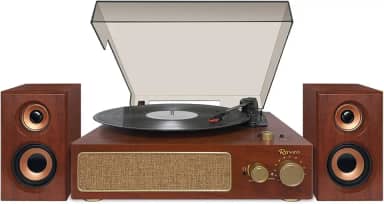 Raveo Vitrola Studio Plus com Toca-discos, Rádio FM, USB, Saída de fone de ouvido, Bluetooth e Caixas acústicas., Cor: MARROM