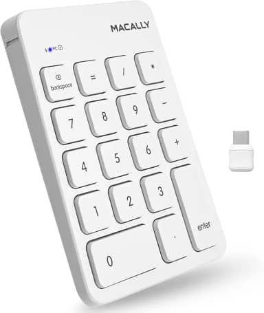 Macally Teclado numérico sem fio USB C | Teclado numérico para Mac, MacBook iMac | 10 teclas sem fio para laptop, PC, notebook, superfície cromada (2,4 G USB), perfeito para entrada de dados, teclado