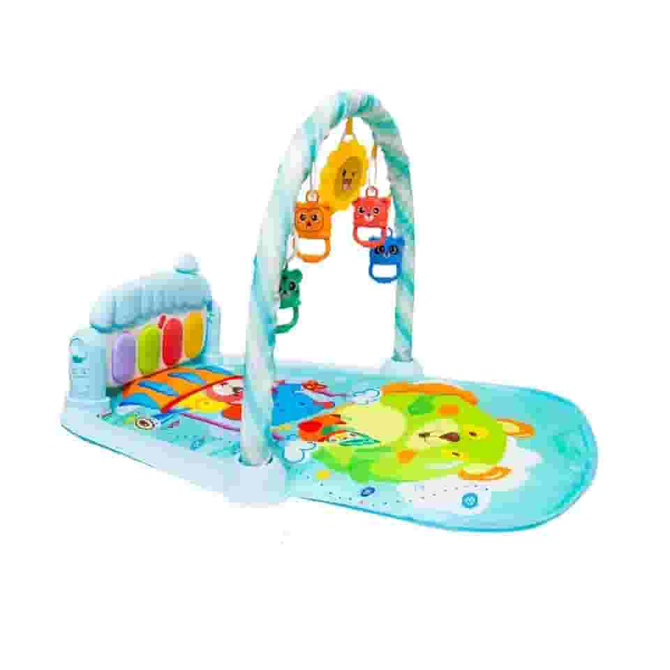 Tapete de Atividades Musical com Piano para Bebê, Arco de Brinquedos Interativos, Estampado e Cores Vibrantes (Azul)