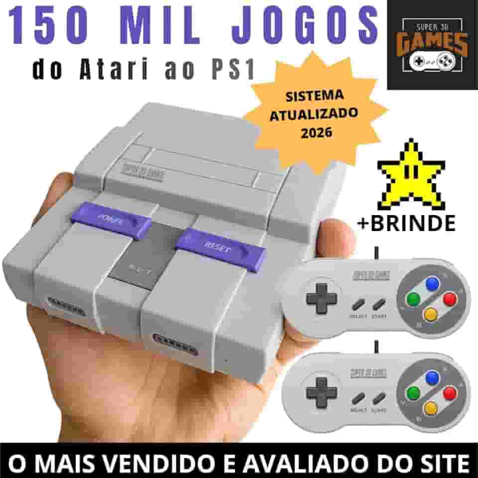 Mini Console Retro Gamer Super Nintendo com 150 mil Jogos Mais 2 Controles Super 3D Games