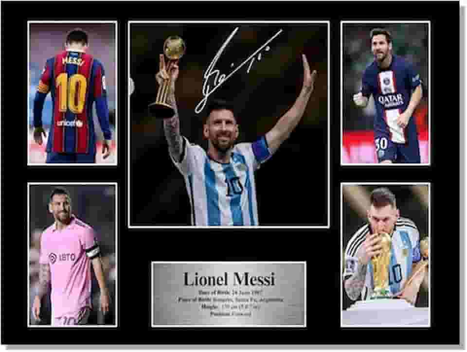 Pôster autografado Superstar Messi para decoração de parede de quarto de fãs de crianças - Cartazes de futebol americano em tela para presentes de aniversário de meninos adolescentes
