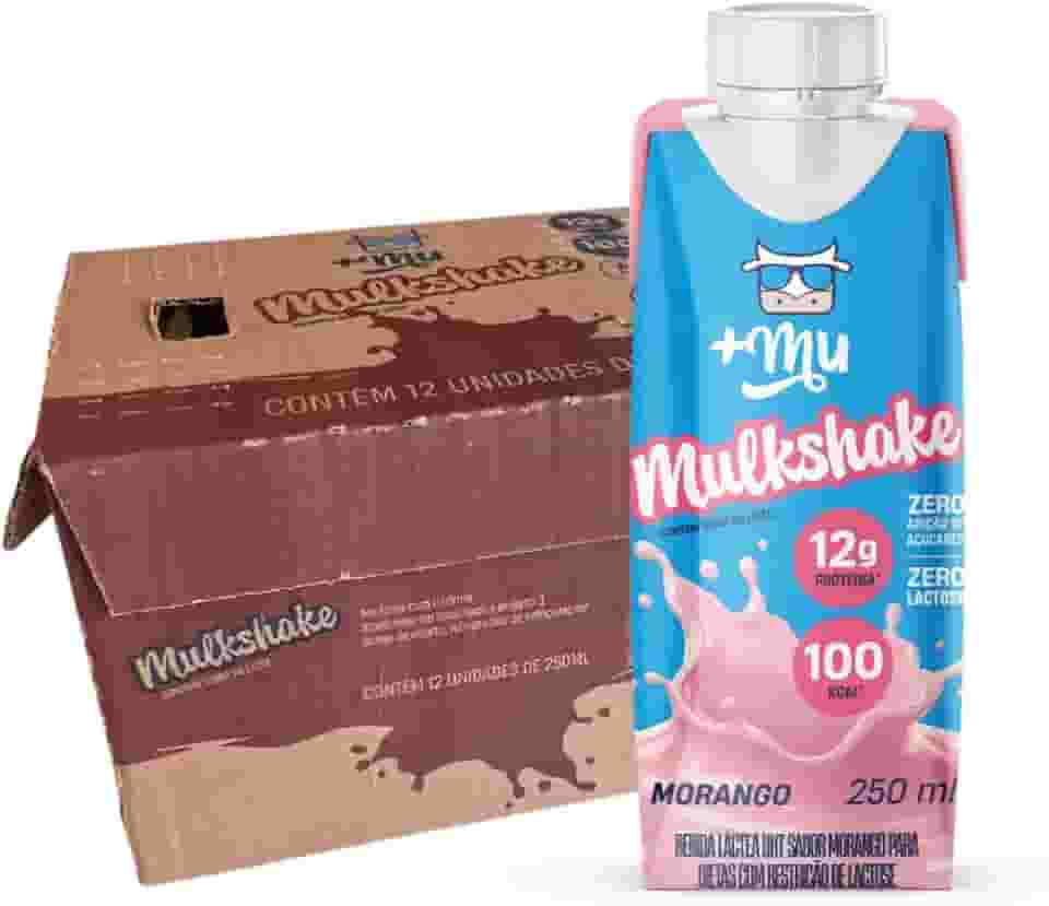 +Mu Mulkshake Bebida Proteica Sabor Morango - Pack 12 unidades 250 mL