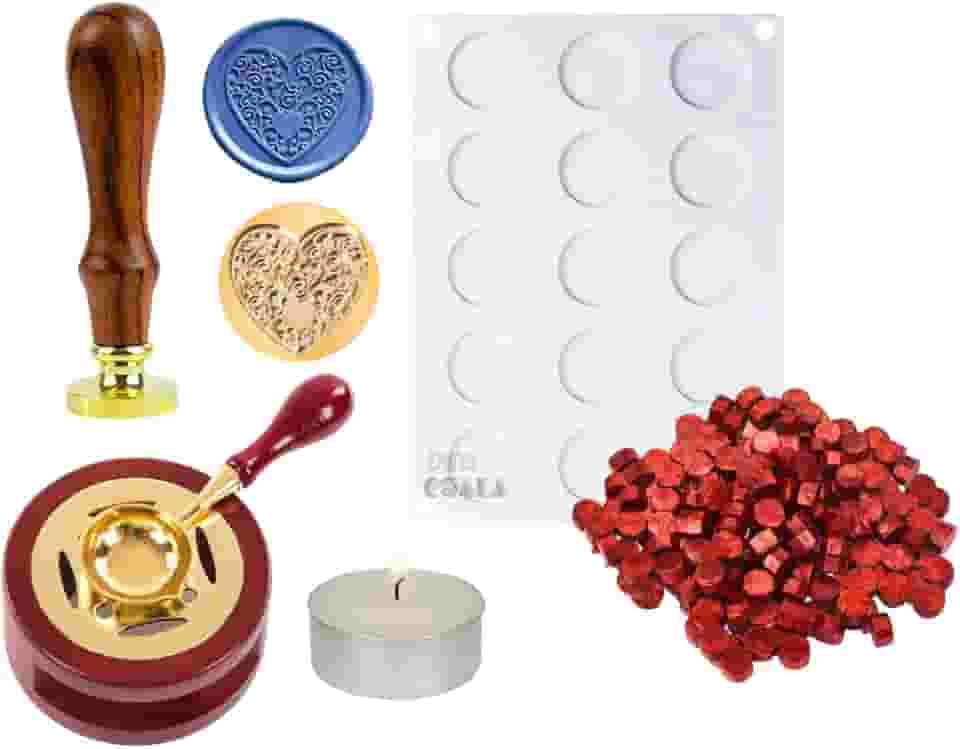 Kit de Sinetes e Selos de Cera para Lacres em Convites, Festas e Carimbos Elegantes (Coração arabesco)