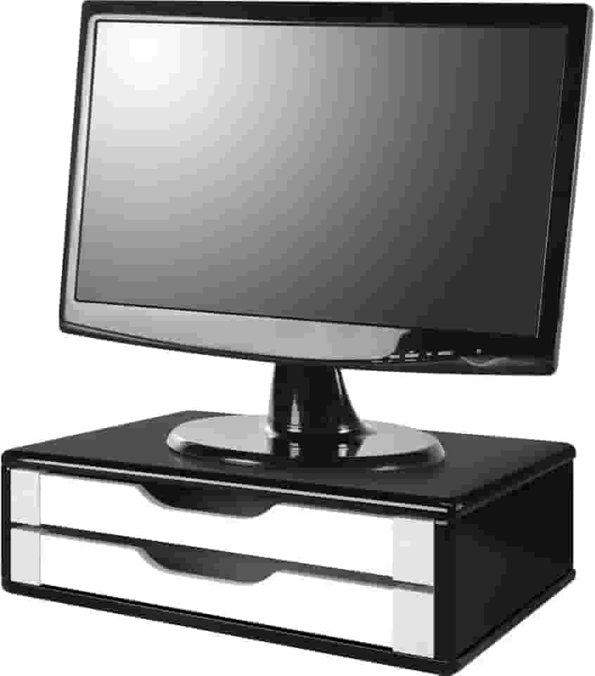 Souza & Cia, Suporte de Monitor 2 Gavetas, Mdf Black Piano C/Gaveta Branca - (Ref: 3348)