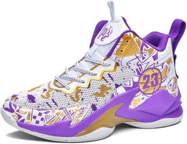 Novetra Tênis de basquete masculino de cano alto com amortecimento e suporte respirável para treinamento esportivo juvenil(Purple,40 BR)