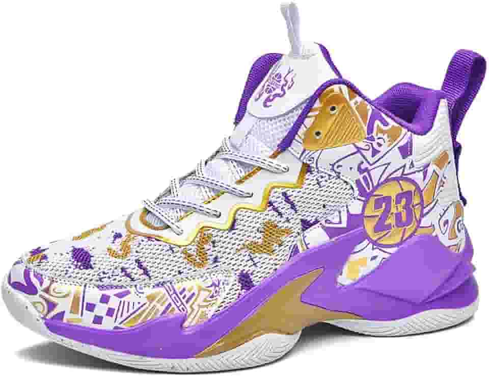 Novetra Tênis de basquete masculino de cano alto com amortecimento e suporte respirável para treinamento esportivo juvenil(Purple,40 BR)