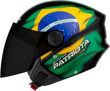 Pro Tork Capacete Aberto New Liberty Three Patriota Brasil, Viseira Fumê, Preto/Verde Tam. 60