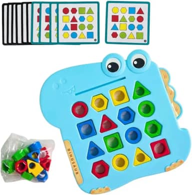 Brinquedo Educativo Dinossauro Verde, Tabuleiro de Encaixe Geométrico com Formas e Cores, Jogo de Memória e Coordenação Motora, para Crianças a partir de 3 Anos