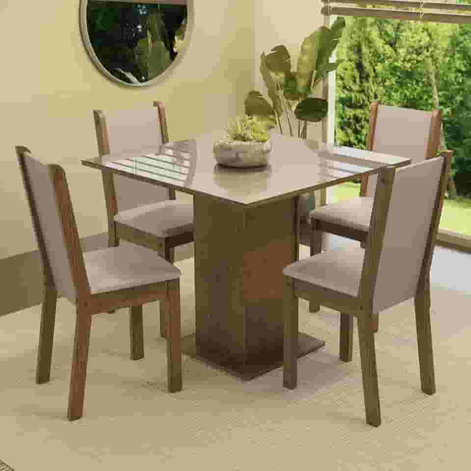 Conjunto Sala de Jantar Mesa Tampo de Vidro 4 Cadeiras Tifani Madesa