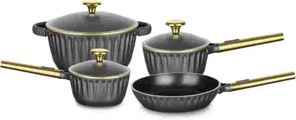 Jogo de Panelas Linha Concept Gold Alumínio Injetado 4 Peças na cor Preta MTA - 1212
