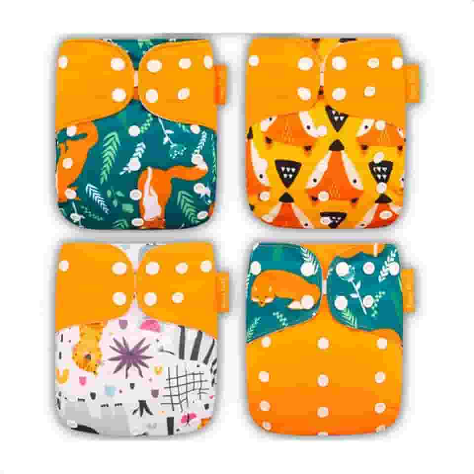 Kit 4 Fraldas Ecológicas de Pano Premium + 4 Absorvente 6 Camadas