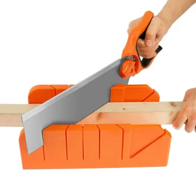 Caixa de esquadria com serra para cortes de madeira em ângulos de 22,5° 45° e 90° caixa de esquadria de plástico laranja e conjunto de serra de aço SK5 (laranja)