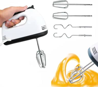 Mini Batedeira Portátil 7 Velocidades 260W – Compacta, Leve, com Batedores em Aço Inox para Massas e Claras – 110v, Branca, Ideal para Bolos e Receitas Caseiras
