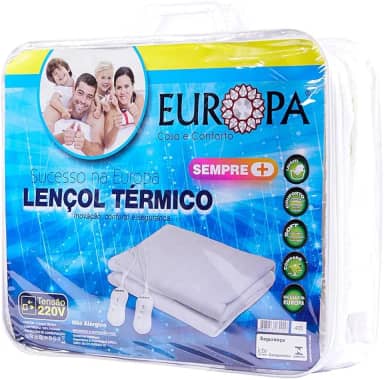 Europa Casa e Conforto Lençol Térmico Queen com Controles Individuais 3 Temperaturas Poliéster 127V, Marfim e Branco