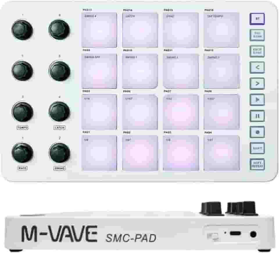Controlador MIDI, 16 teclados MIDI retroiluminados RGB,mini pads portáteis Multifuncional, USB C recarregável sem fio, suporta a maioria das conexões de PC e telefone celular SMC M-VAVE CUVAVE
