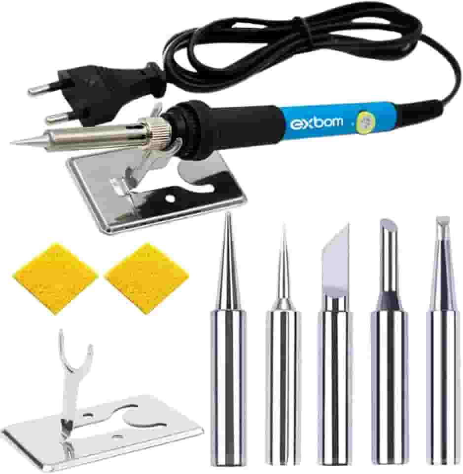 Ferro De Solda 60w com Temperatura Ajustável Profissional + 6 Pontas Suporte e Esponja Ferro de Solda Ajustável, 127V, para Solda Eletrônica