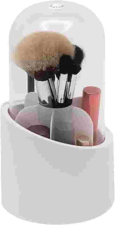 Porta Pincéis Organizador de Maquiagem Giratório com Tampa Transparente – Rotação 360° | À Prova de Poeira | Organização Multifuncional – Rosa