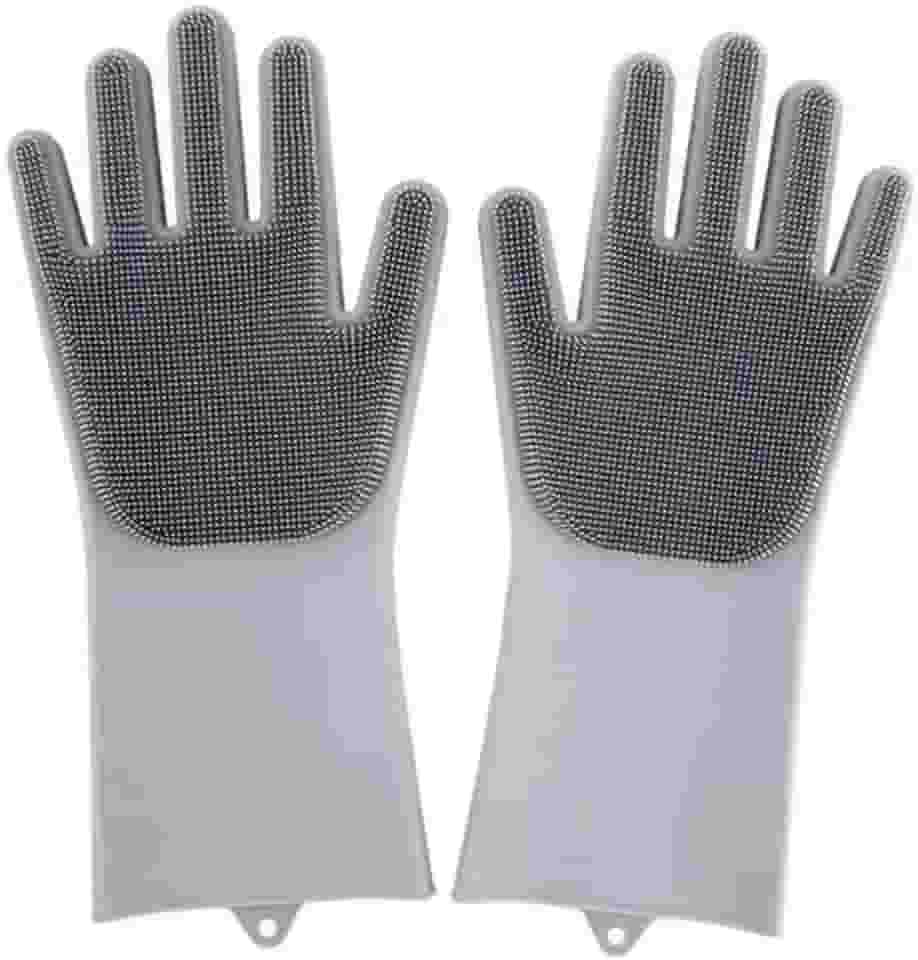 Luva de Silicone com Cerdas para Banho de Pet – Remove Pelos, Massageia e Limpa Cães e Gatos (Cinza)