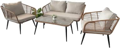 Conjunto de Àrea Externa Sardenha com 1 Sofá, 2 Poltronas 1 Mesa - Marrom/Bege