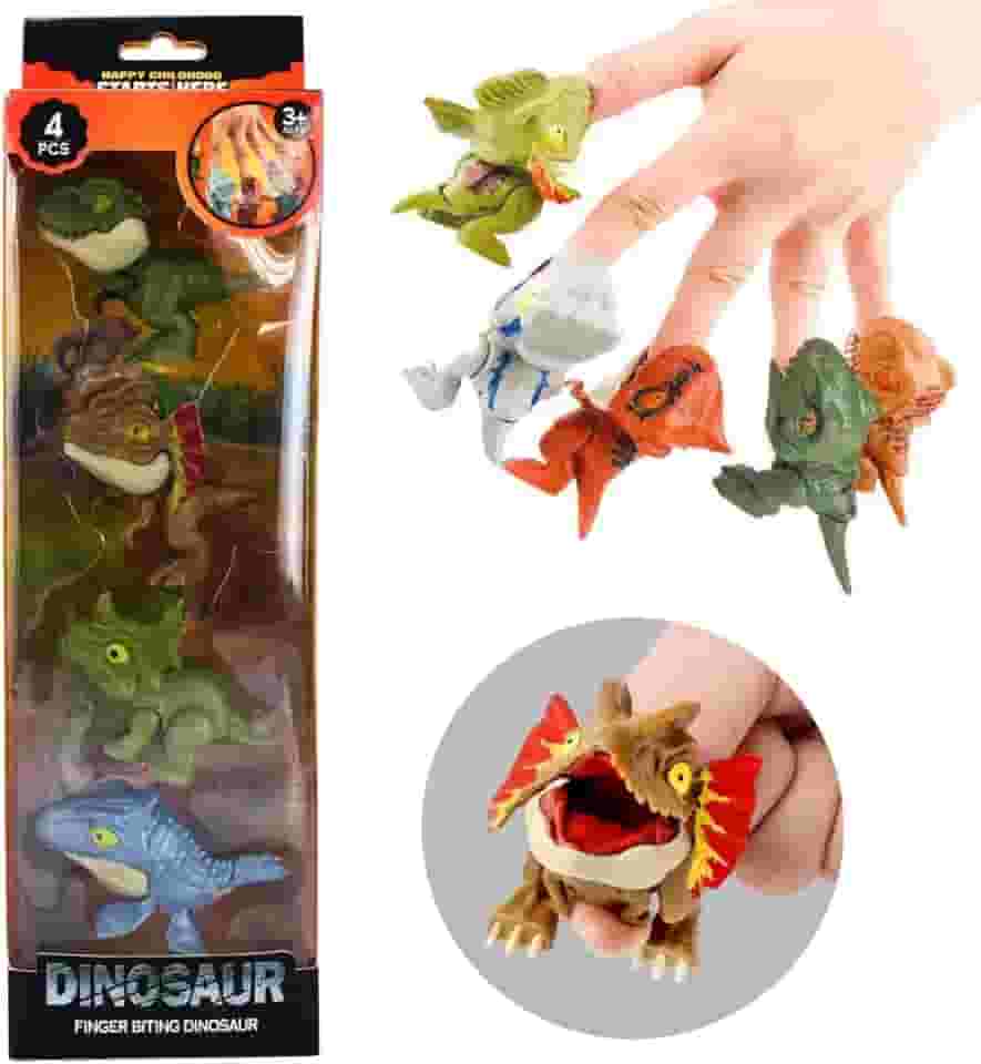 Bebê Dinossauro Articulado Morde Dedo 6x4x8 Cm, 4 Peças