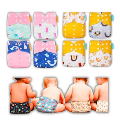 Kit 8 Fraldas Ecológicas De Pano Premium + 12 Absorventes 6 camadas Reutilizáveis (Menina)