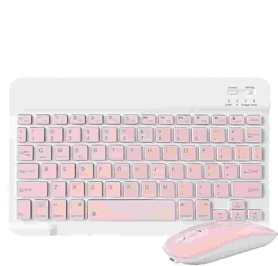 ABNT2 Mini teclado Bluetooth portátil universal, para Android IOS Tablet Windows, resposta mais rápida, sensível e experiência de digitação confortável e silenciosa. (Conjunto Rosa)