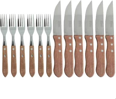 Jogo de Talheres Para Churrasco 12 Peças Jumbo Garfo Faca Aço Inox E Madeira luxo