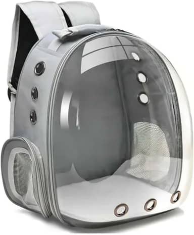 Kirk Mochila de Transporte Pet (Bolsa Astronauta) Visão Panorâmica, Ventilação 360°, Acrílico Transparente, para Cães e Gatos até 6kg, Alças Acolchoadas e Viagem Segura (Cinza)