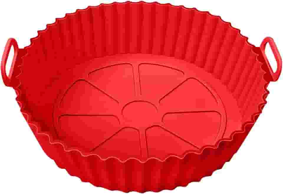 Forma de Silicone Redonda para Air Fryer 19cm x 6,5cm – Antaderente, Reutilizável, Resistente ao Calor – Cor Vermelha 1pcs